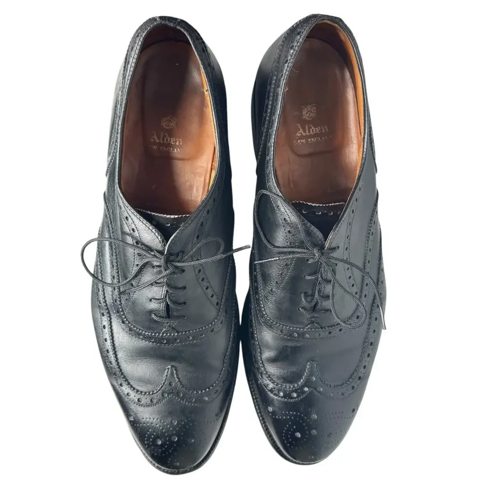 Alden England Black Leather Wingtip Brogue Shoes 12D Vintage